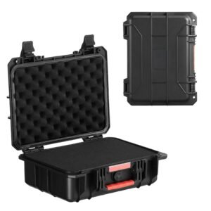 weatherproof hard case, heavy duty protective dry box case with pre cut foam, and retractable pull handles for travel, hunting, military, tactical, ip67 waterproof case for cameras (40x32x16.6)
