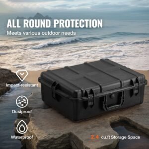 weatherproof hard case, heavy duty protective dry box case with pre cut foam, and retractable pull handles for travel, hunting, military, tactical, ip67 waterproof case for cameras (56.1x37x26)