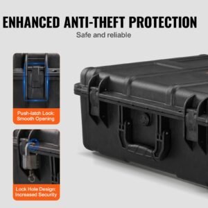 weatherproof hard case, heavy duty protective dry box case with pre cut foam, and retractable pull handles for travel, hunting, military, tactical, ip67 waterproof case for cameras (56.1x37x26)