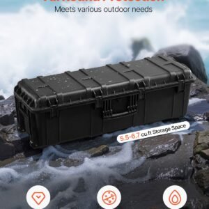 weatherproof hard case, heavy duty protective dry box case with pre cut foam & retractable pull handles for travel, hunt, military, tactical, ip67 waterproof case for cameras(112x41x34)