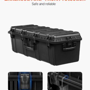 weatherproof hard case, heavy duty protective dry box case with pre cut foam & retractable pull handles for travel, hunt, military, tactical, ip67 waterproof case for cameras(112x41x34)