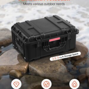 weatherproof hard case, heavy duty protective dry box case with pre cut foam, wheels & retractable pull handles for travel, hunt, military, tactical, ip67 waterproof case for cameras(57x45x28)