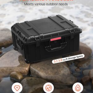 weatherproof hard case, heavy duty protective dry box case with pre cut foam, wheels & retractable pull handles for travel, hunt, military, tactical, ip67 waterproof case for cameras(63x50x32)