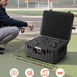 weatherproof hard case, heavy duty protective dry box case with pre cut foam, wheels & retractable pull handles for travel, hunt, military, tactical, ip67 waterproof case for cameras(63x50x32)