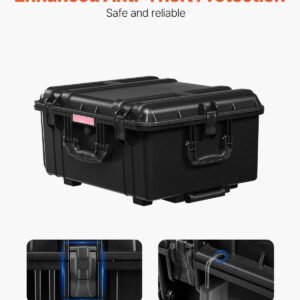 weatherproof hard case, heavy duty protective dry box case with pre cut foam, wheels & retractable pull handles for travel, hunt, military, tactical, ip67 waterproof case for cameras(63x50x32)