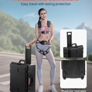 weatherproof hard case, heavy duty protective dry box case with pre cut foam, wheels & retractable pull handles for travel, hunt, military, tactical, ip67 waterproof case for cameras(63x50x32)