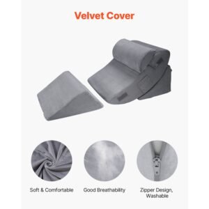wedge pillow for sleeping, 4 pcs adjustable orthopedic bed wedge set, support leg neck shoulder, post surgery pillow for back pain, acid reflux, snoring relief, sitting up in bed, dark grey