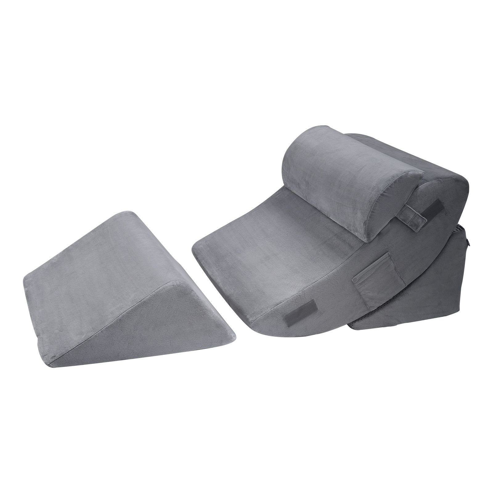 wedge pillow for sleeping, 4 pcs adjustable orthopedic bed wedge set, support leg neck shoulder, post surgery pillow for back pain, acid reflux, snoring relief, sitting up in bed, dark grey