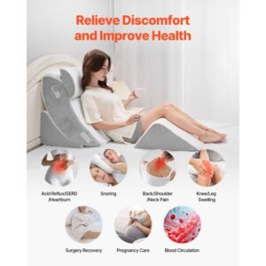 wedge pillow for sleeping, 4 pcs adjustable orthopedic bed wedge set, support leg neck shoulder, post surgery pillow for back pain, acid reflux, snoring relief, sitting up in bed, white/grey