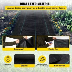 weed barrier, 5.8oz landscape fabric, 3ft x 300ft cover mat heavy duty woven grass control geotextile for garden, patio, black