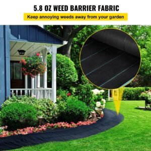 weed barrier, 5.8oz landscape fabric, 4ft x 300ft cover mat heavy duty woven grass control geotextile for garden, patio, black