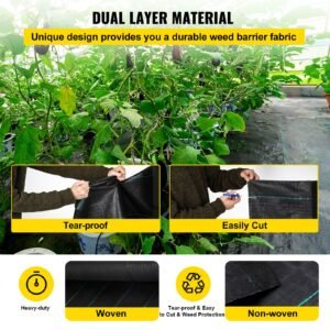 weed barrier, 5.8oz landscape fabric, 4ft x 300ft cover mat heavy duty woven grass control geotextile for garden, patio, black