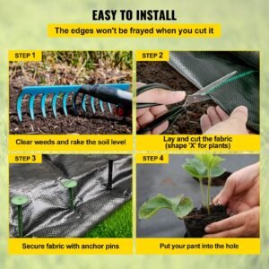 weed barrier, 5.8oz landscape fabric, 4ft x 300ft cover mat heavy duty woven grass control geotextile for garden, patio, black