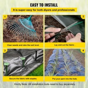 weed barrier landscape fabric, 5 x 250 ft, 5 oz premium woven ground cover heavy duty pp material & easy setup, single layer for outdoor garden, lawn, driveway, black