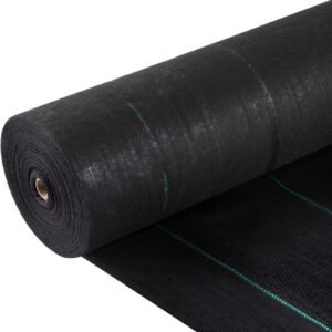 weed barrier landscape fabric, 5 x 250 ft, 5 oz premium woven ground cover heavy duty pp material & easy setup, single layer for outdoor garden, lawn, driveway, black