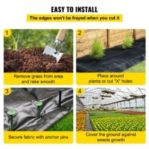 weed barrier landscape fabric, 6 x 250 ft, 4.1 oz premium woven ground cover, heavy duty pp material & easy setup, weed control for outdoor garden, lawn, driveway, black
