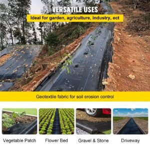 weed barrier landscape fabric, 6 x 250 ft, 4.1 oz premium woven ground cover, heavy duty pp material & easy setup, weed control for outdoor garden, lawn, driveway, black