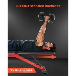 Weight Bench, 1200lbs Heavy Duty Stable Weight Bench Press for Full Body Workout, Adjustable Exercise Sit up Bench for Home Gym Strength Training, Flat Bench with Quick Folding & Fast Adjustment