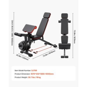 weight bench, 800lbs adjustable weight bench press for full body workout, exercise sit up bench for home gym strength training, flat bench with with leg extension, preacher pad, fast adjustment