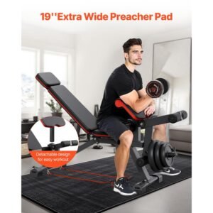weight bench, 800lbs adjustable weight bench press for full body workout, exercise sit up bench for home gym strength training, flat bench with with leg extension, preacher pad, fast adjustment