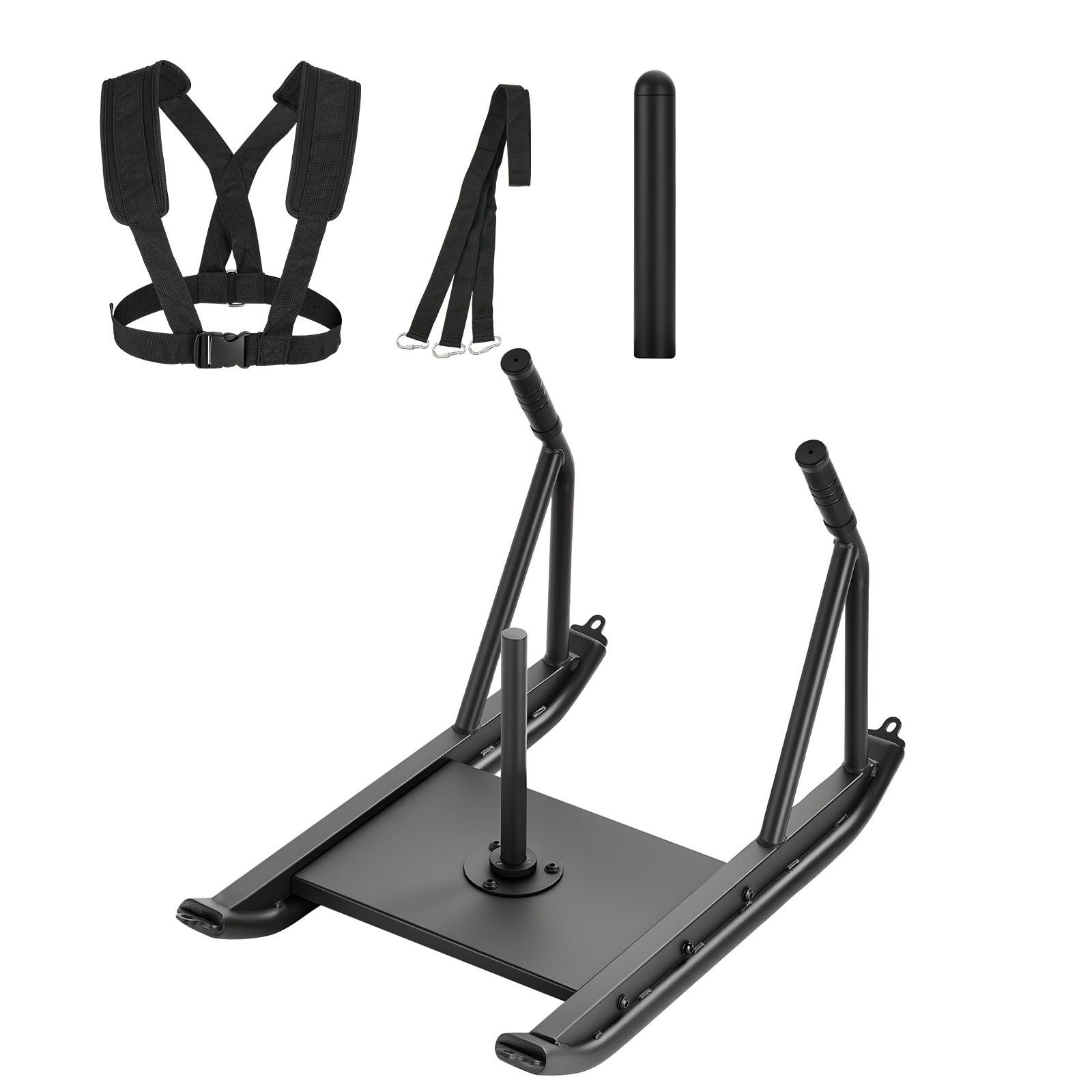 weight sled, steel power sled, fitness strength training sleds for athletic exercise speed improvement, workout fitness equipment with handle, compatible with 1/2 in weight plates, black