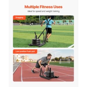 weight sled, steel power sled, fitness strength training sleds for athletic exercise speed improvement, workout fitness equipment with handle, compatible with 1/2 in weight plates, black