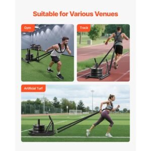 weight sled, steel power sled, fitness strength training sleds for athletic exercise speed improvement, workout fitness equipment with handle, compatible with 1/2 in weight plates, black