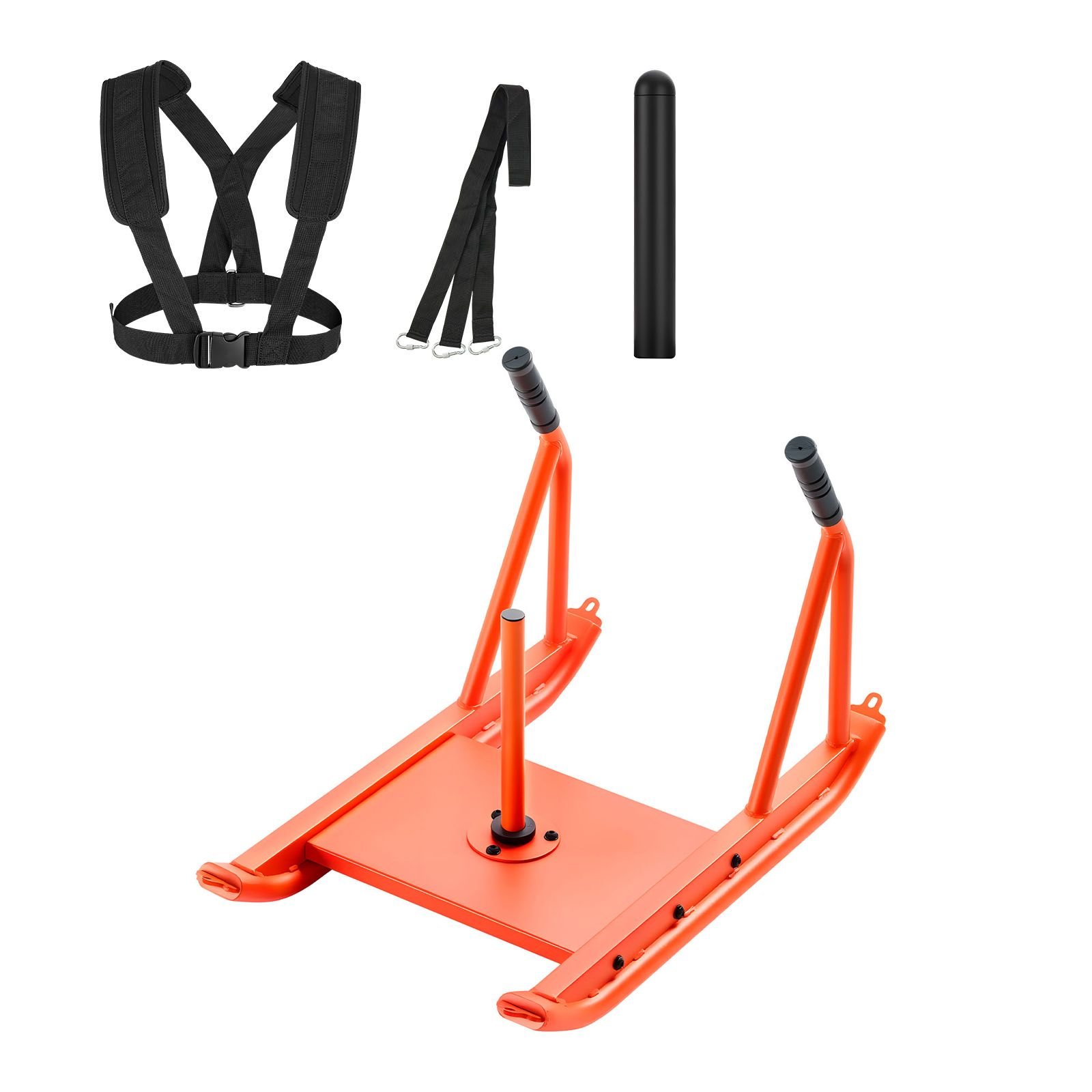 weight sled, steel power sled, fitness strength training sleds for athletic exercise speed improvement, workout fitness equipment with handle, compatible with 1/2 in weight plates, orange