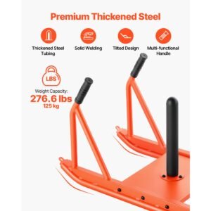 weight sled, steel power sled, fitness strength training sleds for athletic exercise speed improvement, workout fitness equipment with handle, compatible with 1/2 in weight plates, orange