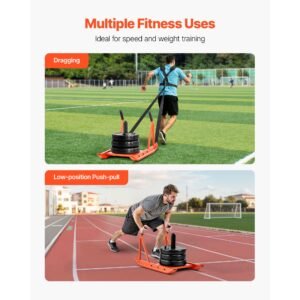 weight sled, steel power sled, fitness strength training sleds for athletic exercise speed improvement, workout fitness equipment with handle, compatible with 1/2 in weight plates, orange