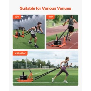 weight sled, steel power sled, fitness strength training sleds for athletic exercise speed improvement, workout fitness equipment with handle, compatible with 1/2 in weight plates, orange