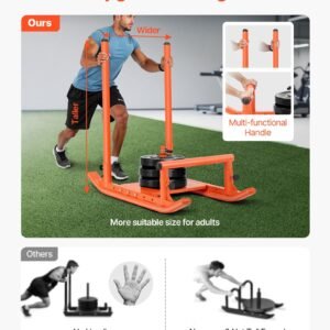 weight sled, steel power sled, fitness strength training sleds for athletic exercise speed improvement, workout fitness equipment with handle, compatible with 1/2 in weight plates, orange