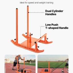 weight sled, steel power sled, fitness strength training sleds for athletic exercise speed improvement, workout fitness equipment with handle, compatible with 1/2 in weight plates, orange