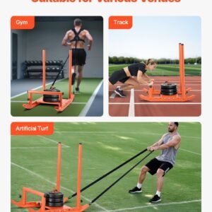 weight sled, steel power sled, fitness strength training sleds for athletic exercise speed improvement, workout fitness equipment with handle, compatible with 1/2 in weight plates, orange