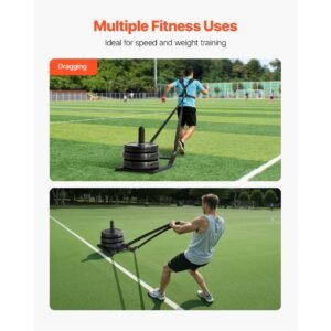 weight sled, steel power sled, fitness strength training sleds for athletic exercise speed improvement, workout fitness equipment with harness, compatible with 1/2 in weight plates, black
