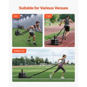 weight sled, steel power sled, fitness strength training sleds for athletic exercise speed improvement, workout fitness equipment with harness, compatible with 1/2 in weight plates, black