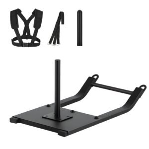 Weight Sled, Steel Power Sled, Fitness Strength Training Sleds for Athletic Exercise Speed Improvement, Workout Fitness Equipment with Harness, Compatible with 1/2 in Weight Plates, Black