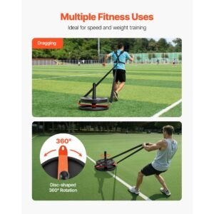 weight sled, steel power sled, fitness strength training sleds for athletic exercise speed improvement, workout fitness equipment with harness, compatible with 2 in weight plate, orange & black