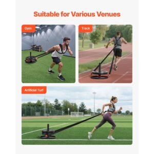 weight sled, steel power sled, fitness strength training sleds for athletic exercise speed improvement, workout fitness equipment with harness, compatible with 2 in weight plate, orange & black