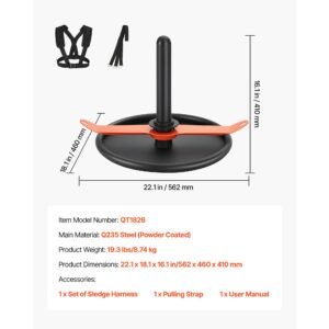 weight sled, steel power sled, fitness strength training sleds for athletic exercise speed improvement, workout fitness equipment with harness, compatible with 2 in weight plate, orange & black
