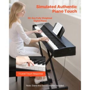 weighted digital piano, 88 keys fully weighted, electric piano dual keyboard & speakers, with sustain pedal, recording function, 238 tones, wireless connection, for beginners, without stand