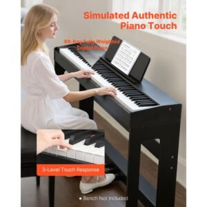 weighted digital piano, 88 keys fully weighted, electric piano keyboard with furniture stand, power adapter, triple pedal, record function, 280 tones, wireless connection, for beginners, black