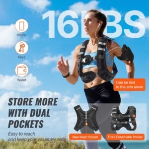 weighted vest, 16 lbs weight vest with reflective stripe, adjustable buckle body weight vest for men women, workout equipment for strength training, running, jogging, fitness, and weight loss