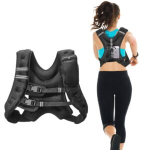 weighted vest, 20 lbs weight vest with reflective stripe, adjustable buckle body weight vest for men women, workout equipment for strength training, running, jogging, fitness, and weight loss