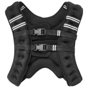 weighted vest, 20 lbs weight vest with reflective stripe, adjustable buckle body weight vest for men women, workout equipment for strength training, running, jogging, fitness, and weight loss