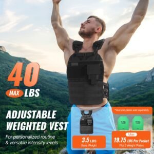 weighted vest, 40lb weight vest, adjustable body weight jacket for men women, workout equipment for strength and endurance training, running, jogging, walking, fitness, and weight loss