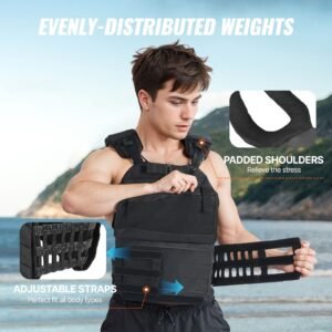 weighted vest, 40lb weight vest, adjustable body weight jacket for men women, workout equipment for strength and endurance training, running, jogging, walking, fitness, and weight loss