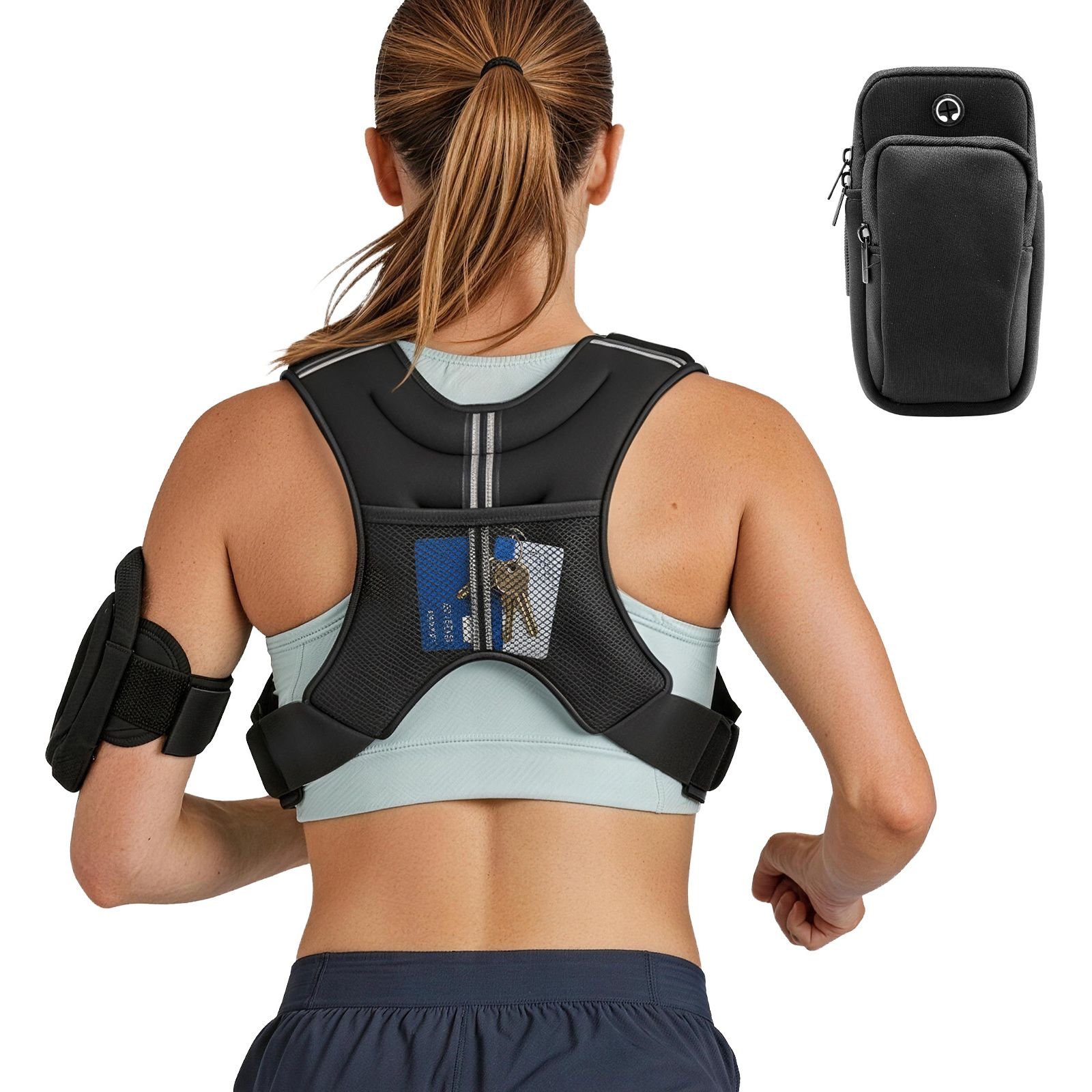 weighted vest, 8 lbs body weight vest for men women, with reflective stripe, adjustable buckle, workout equipment for strength training, running, jogging, fitness, muscle building, weight loss