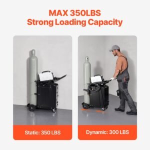 welding cart, 2 drawers welder cart heavy duty with anti theft lockable cabinet, 350lbs static weight capacity, 360° swivel wheels, tank storage safety chains for mig tig welder, plasma cutter