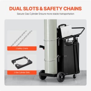 welding cart, 2 drawers welder cart heavy duty with anti theft lockable cabinet, 350lbs static weight capacity, 360° swivel wheels, tank storage safety chains for mig tig welder, plasma cutter